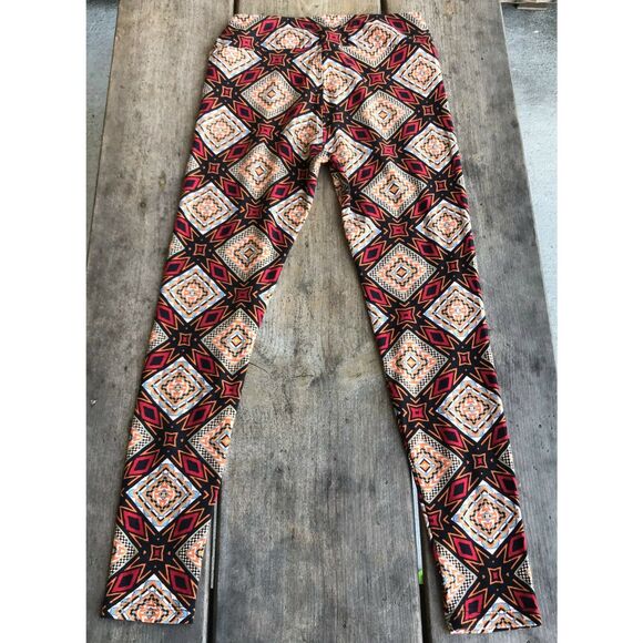 LuLaRoe Womens Leggings One Size Patterned Red Orange Black Blue Buttery Soft OS - Picture 5 of 6